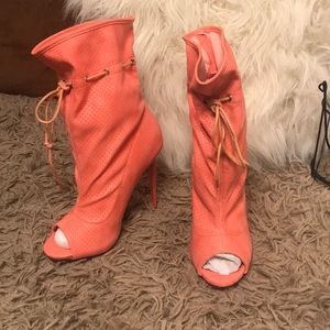 Salmon colored peep toe booties